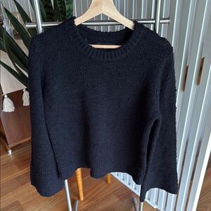 Banana Republic Black Soft Textured Wool Crew Neck Sweater  with Bell Sleeves